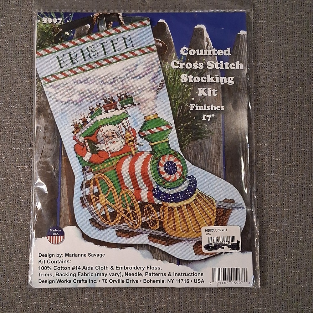 Design Works Santa's Train Cross Stitch Stocking Kit 17" DIY Christmas NWT 5997